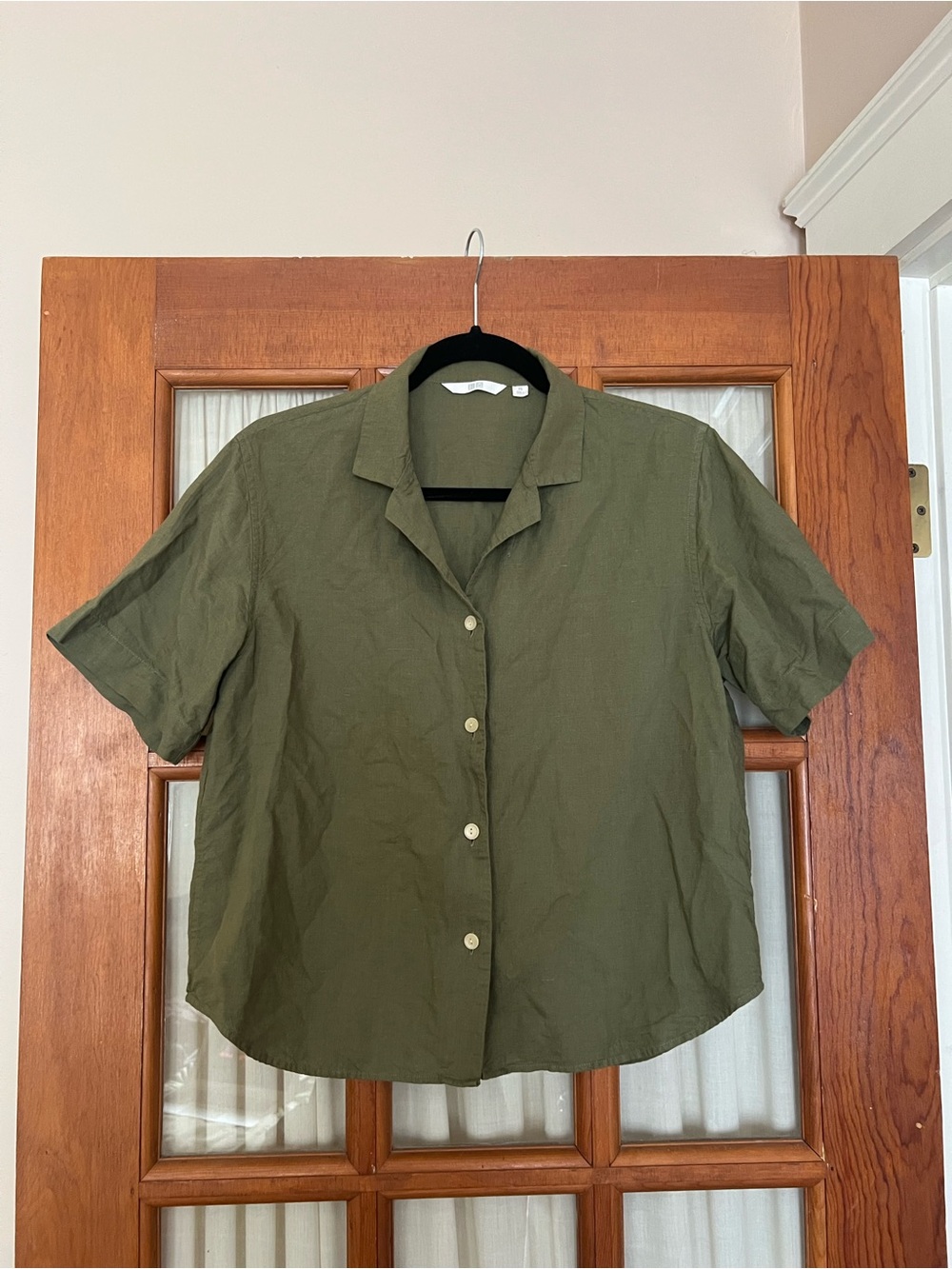 Olive Green Linen Blend Button Down Top